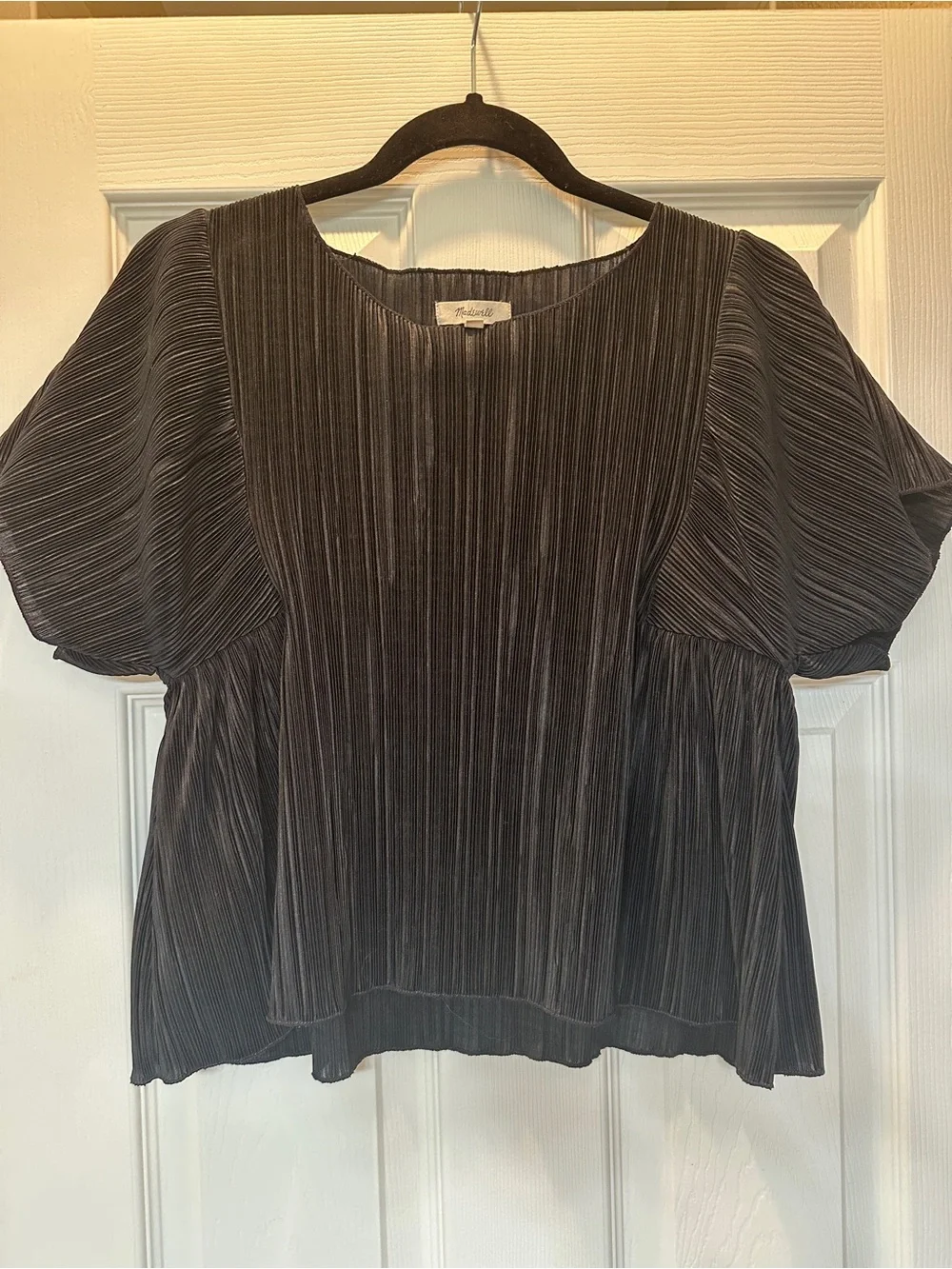 Madewell Black Pleated Short Sleeve Blouse